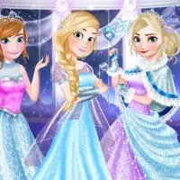 Baile de invierno entre copos de nieve de las princesas